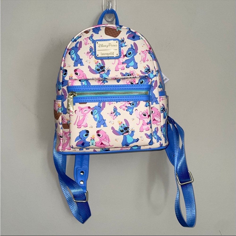 Disney Parks 2024 Valentines Day Stitch & Angel AOP Loungefly Backpack